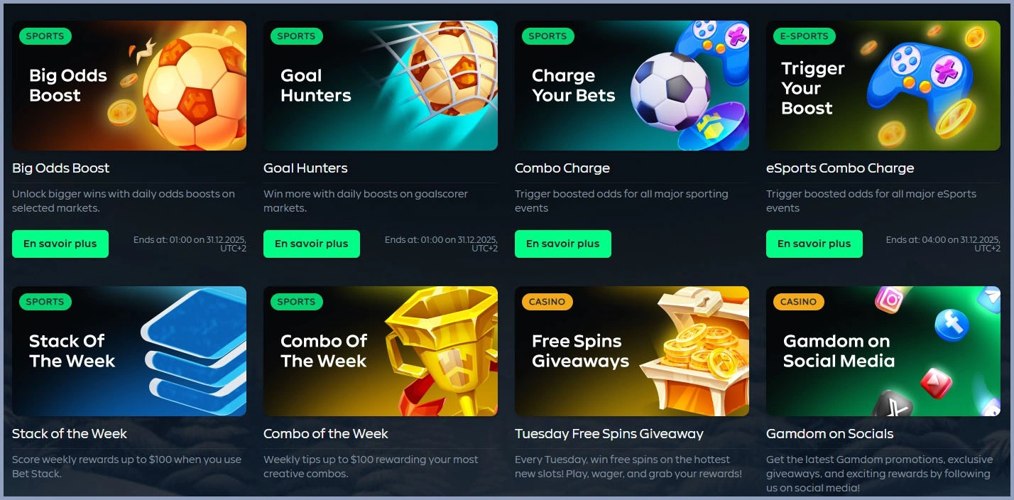 Bonus sportifs pour les joueurs chez Gamdom