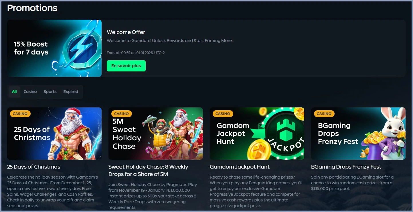 Bonus exclusifs et promotions continues chez Gamdom