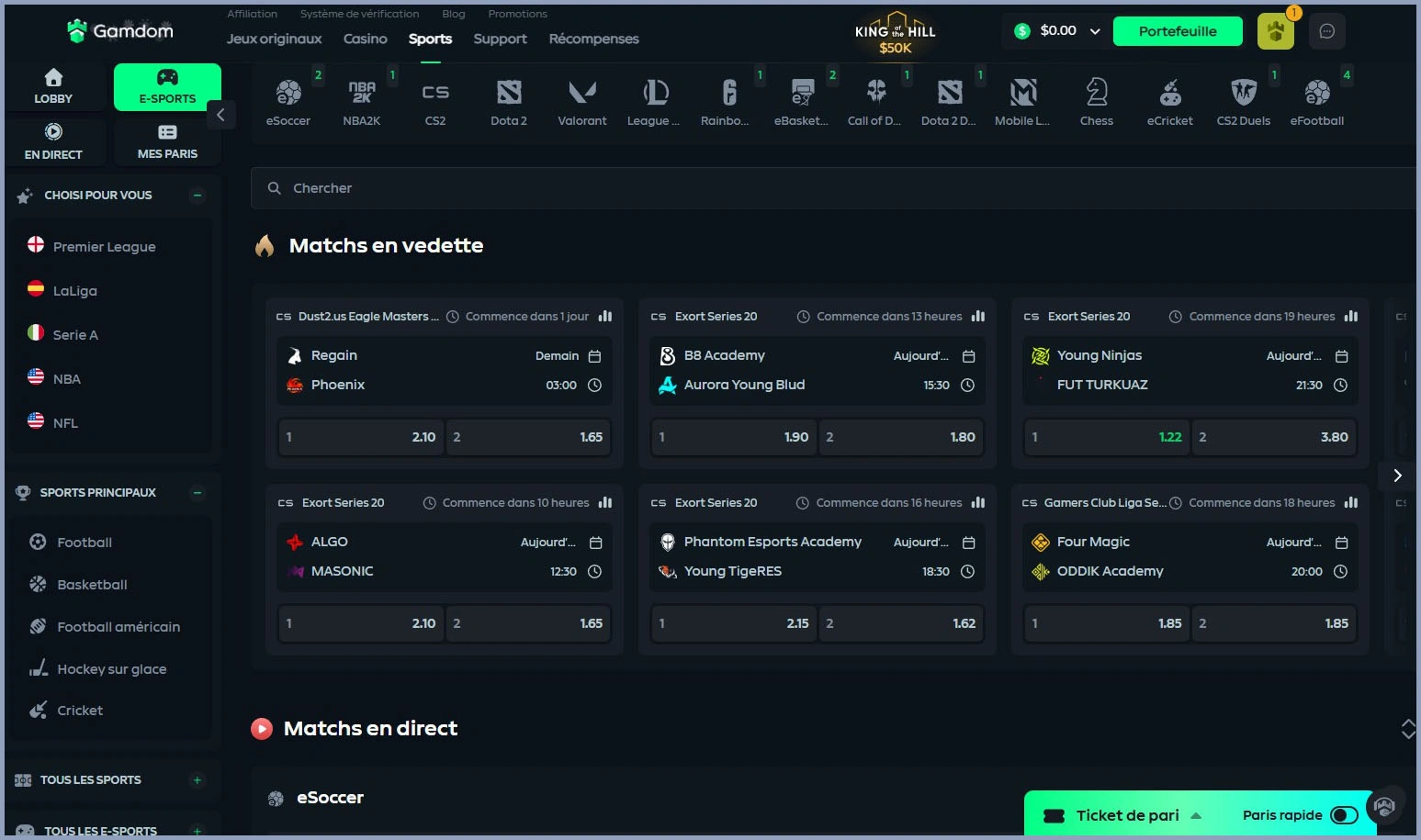 Vivez des compétitions et tournois eSports chez Gamdom
