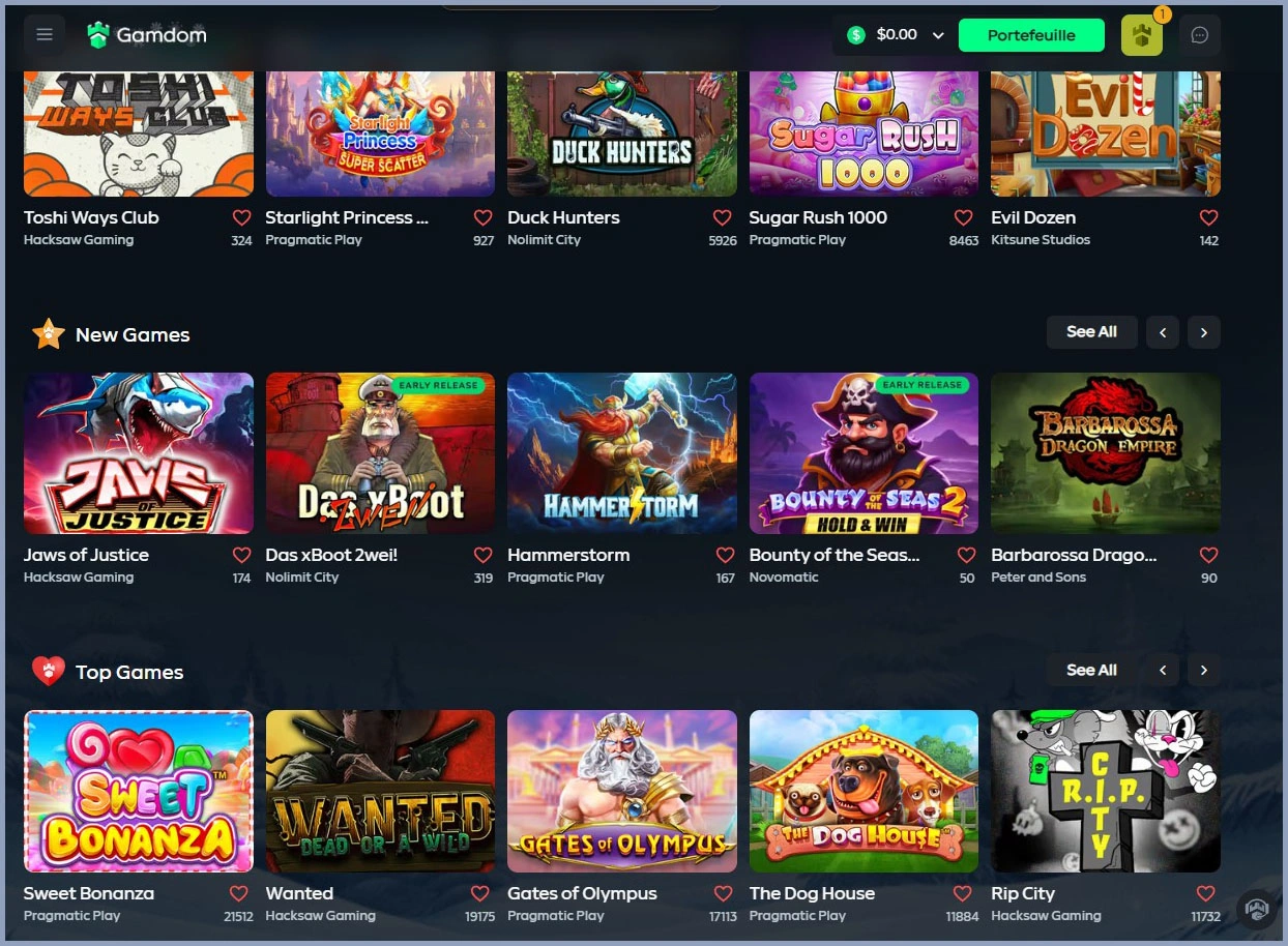 Tous les jeux de table en direct en un coup d’œil chez Gamdom